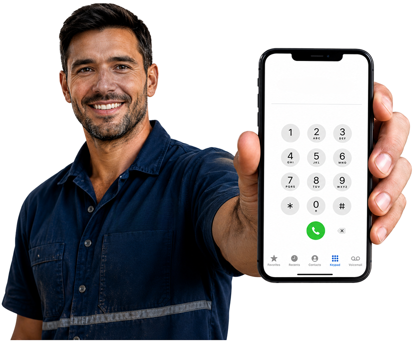 Annandale Blocked Drains plumber holding a phone — call 1300 261 965