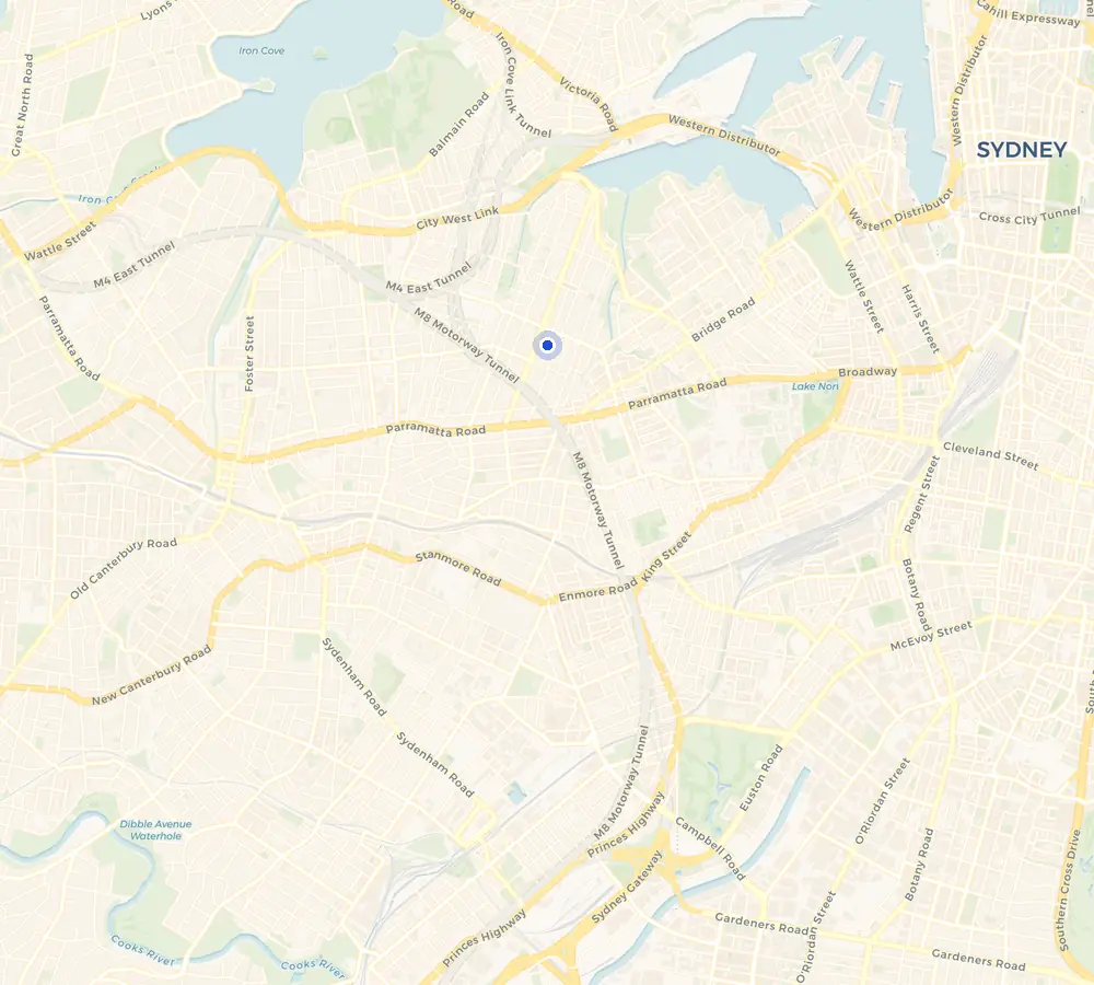 Map of the Annandale service area and the surrounding Inner West, showing Annandale and the nearby streets we cover.