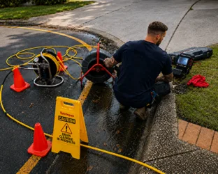 Plumber checking a blocked drain on a Annandale job